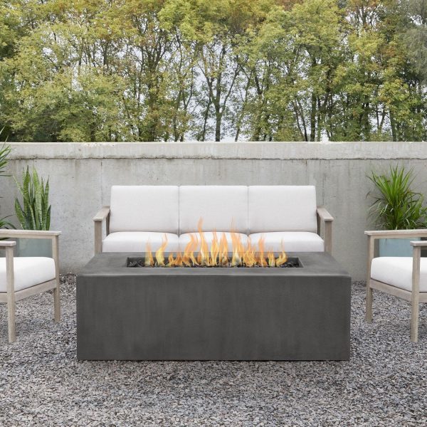 Olliewood 60 Inch Rectangular GFRC Propane Fire Pit Table in Carbon by BBQGuys Signature