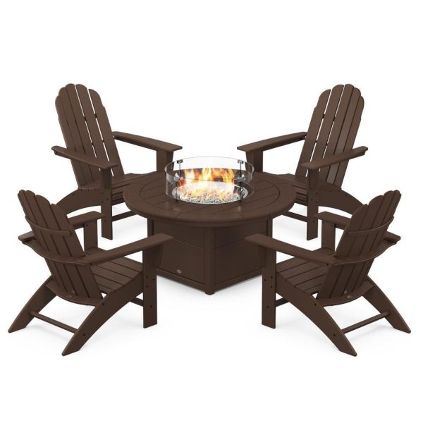 Vineyard 5 Pc Recycled Plastic Fire Pit Seating Set in Mahogany by POLYWOOD