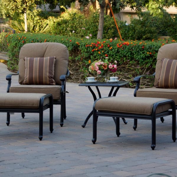 Santa Monica 5 Pc Cast Aluminum Seating Set w/ 21 Inch Square Series 80 End Table in Antique Bronze/Sesame by Darlee