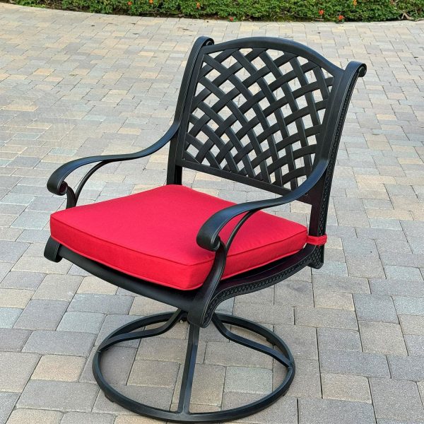 Nassau Cast Aluminum 4 Pc Set Swivel Rocker Dining Chair Set in Antique Bronze/Red by Darlee