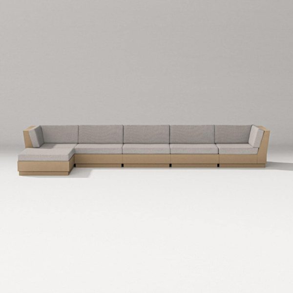 Elevate 6 Pc Recycled Plastic Chaise Sectional Seating Set in Vintage Sahara/Weathered Tweed By PW Designer Series