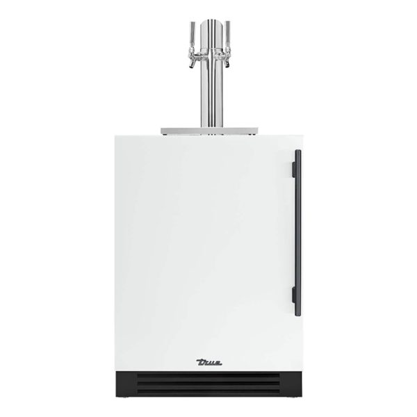 True 24 Inch Left Hinge Outdoor Dual Tap Beverage Dispenser - Matte White w/ Pewter Handle - TUR-24DD-L-OP-C~DSK-030-H05