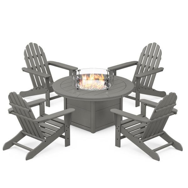 Classic Adirondack 5 Pc Recycled Plastic Fire Pit Seating Set in Slate Gray by POLYWOOD