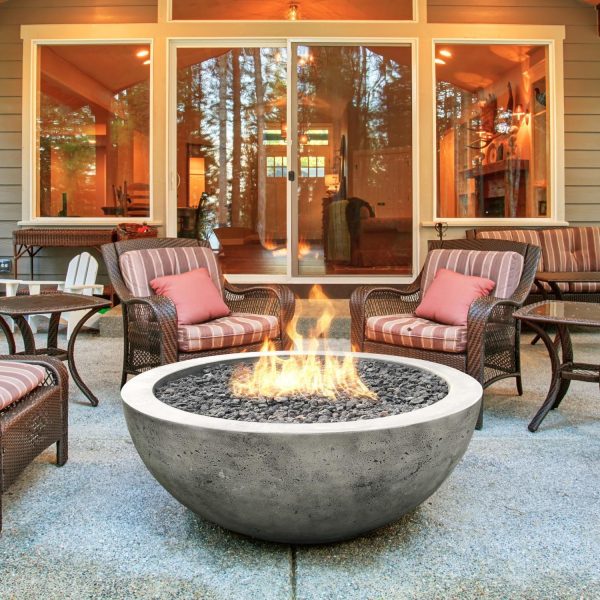 Valley Bay 5 36 Inch Round GFRC Propane Fire Bowl in Pewter by Lakeview Outdoor Designs