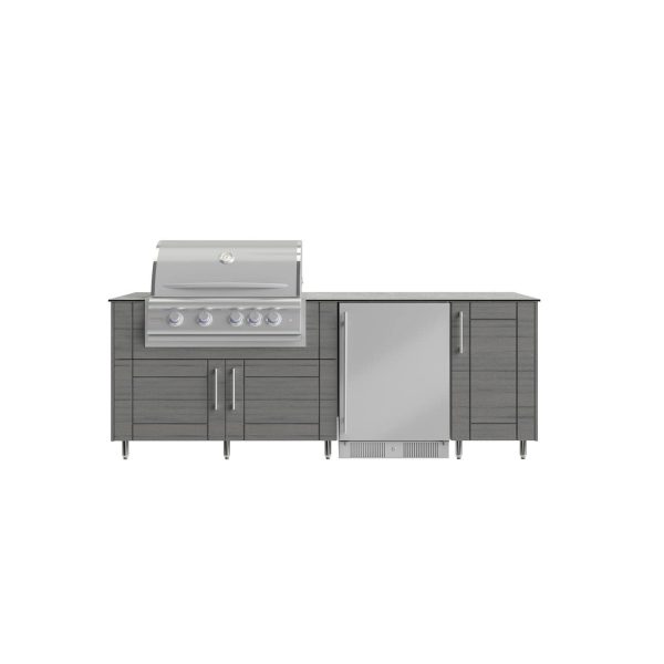 WeatherStrong Bimini 7 1/2 Ft Outdoor Kitchen Island w/ Blaze Propane Grill & Refrigerator in Dark Ash/Glacier Frost