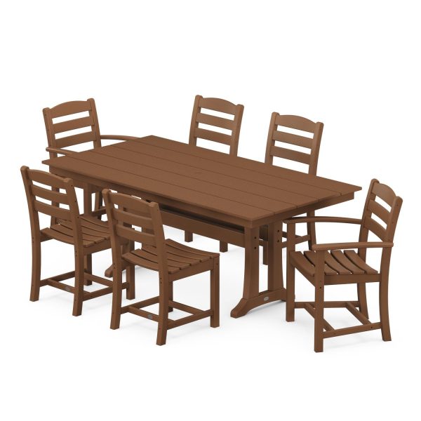 POLYWOOD La Casa Cafe 7 Piece Farmhouse Trestle Dining Set - Teak