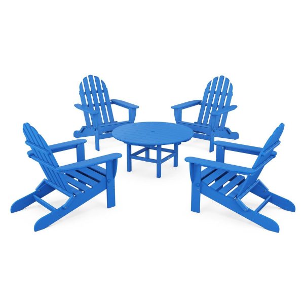 Classic Adirondack 5 Pc Recycled Plastic Seating Set w/ Folding Chairs in Pacific Blue by POLYWOOD