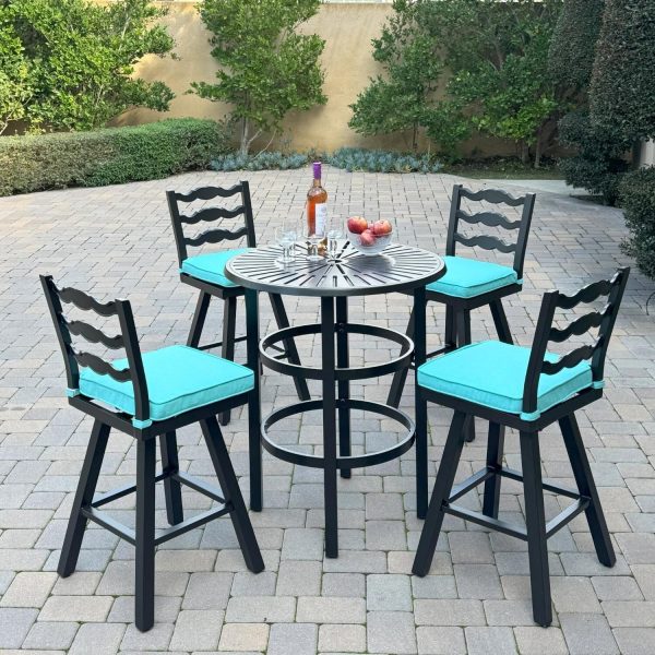 Aspen 5 Pc Aluminum Swivel Counter Height Bar Set in Blue/Dark Brown by Darlee
