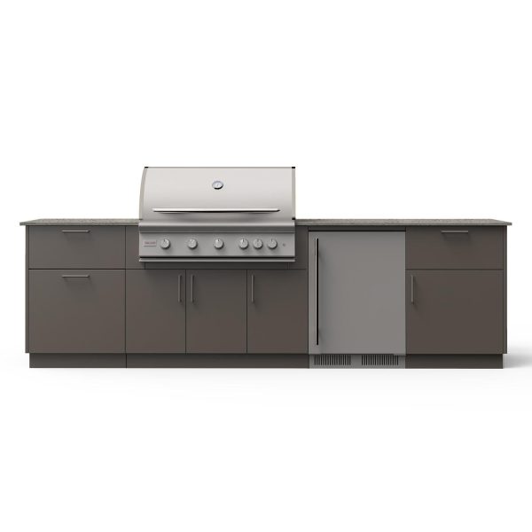Blaze Morning Glow 10-Ft Outdoor Kitchen Island w/ 40-Inch LTE+ Natural Gas Grill, Fridge in Gunmetal w/ Keon Countertop