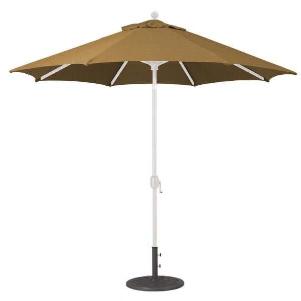Galtech 9 Ft. Octagonal Aluminum Patio Market Umbrella W/ Crank Lift And Deluxe Auto Tilt - White Frame W/ Sunbrella Canvas Teak Canopy