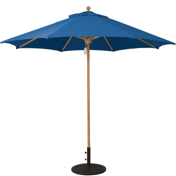 Galtech 9 Ft. Octagonal Hardwood Patio Market Umbrella W/ Pulley - Teak W/ Sunbrella Canvas True Blue Canopy