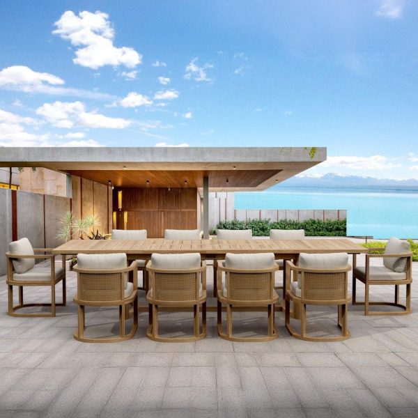 Carondelet 11 Pc Teak Extendable Dining Set in Linen Natural by Lakeview Outdoor Designs