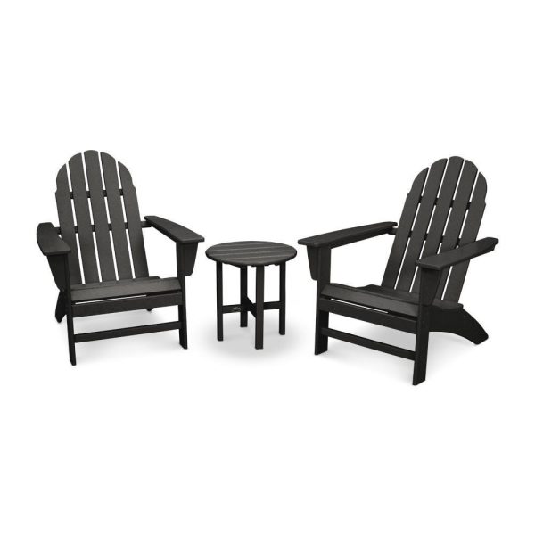 Vineyard 3 Pc Recycled Plastic Adirondack Seating Set in Black by POLYWOOD
