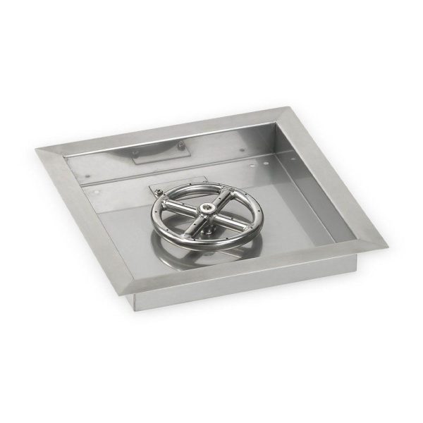 BBQGuys Signature 12-Inch Stainless Steel Square Drop-In Pan W/ 6-Inch Natural Gas Fire Ring - SS-SQP-12-ASBL