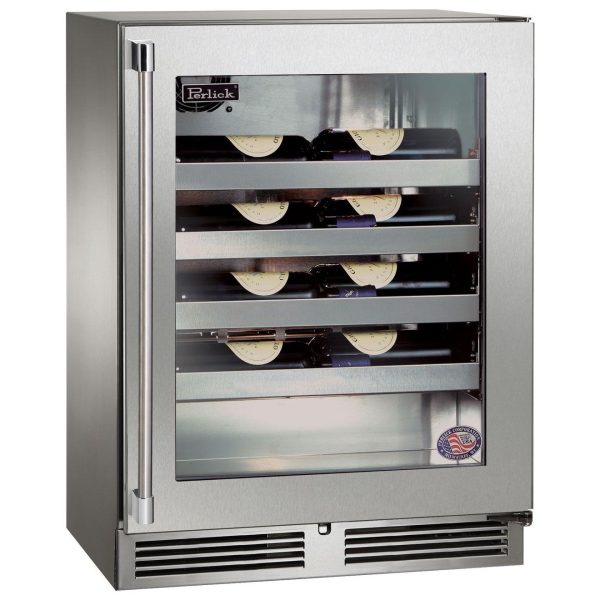 Perlick 24-Inch Signature Series Shallow Depth Stainless Steel Glass Door Outdoor Wine Reserve - Right Hinged - HH24WO-4-3R