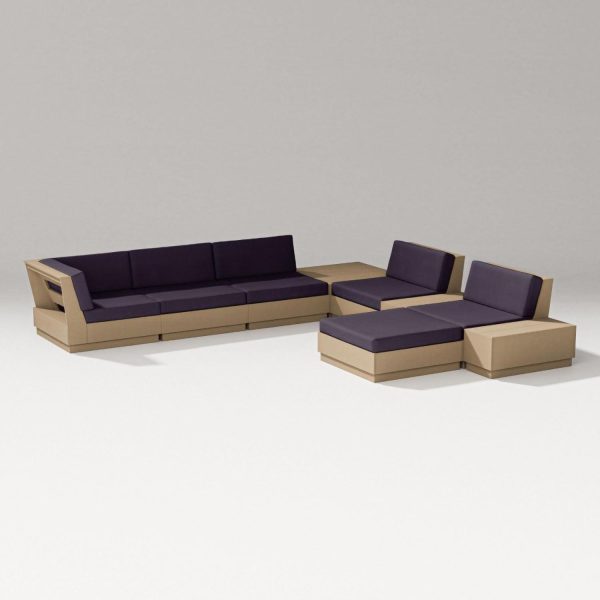 Elevate 9 Pc Recycled Plastic Sectional Seating Set in Vintage Sahara/Navy Linen By PW Designer Series