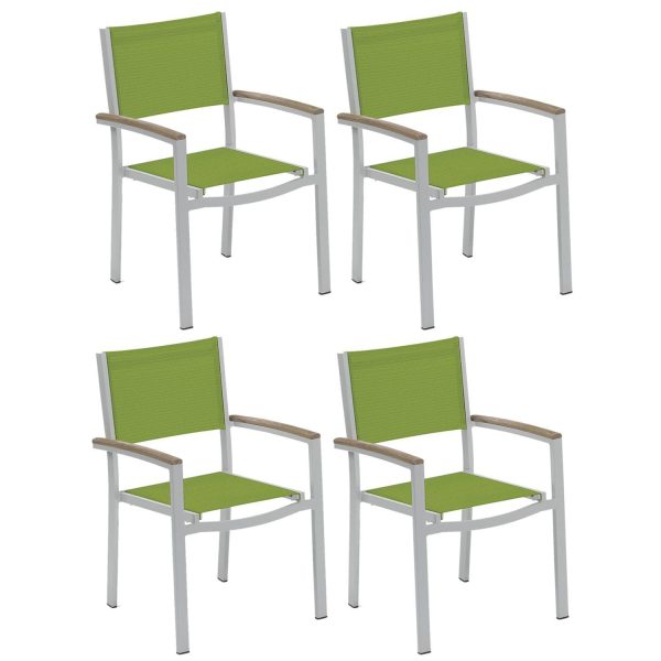 Travira 4 Pc Composite Sling & Aluminum Dining Chair W/ Vintage Tekwood Arm Caps in Flint/Go Green By Oxford Garden