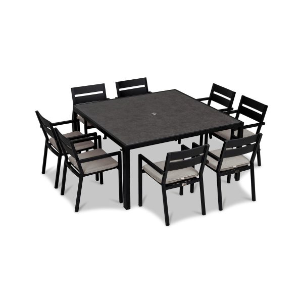 Calm Bay 9 Pc Square Aluminum Dining Set in Black/Cast Silver by Lakeview Outdoor Designs