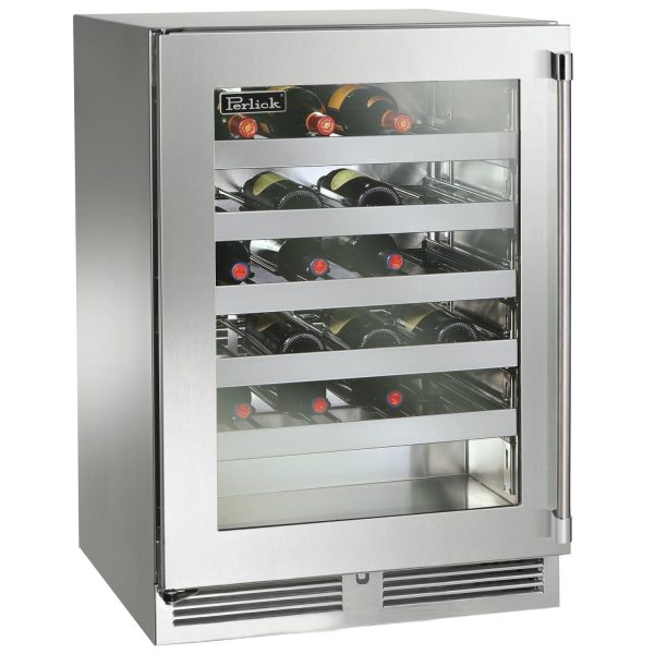 Perlick 24-Inch Signature Series Shallow Depth Stainless Steel Glass Door Outdoor Wine Reserve - Left Hinged - HH24WO-4-3L