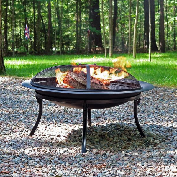 29 Inch Round Steel Wood-Burning Fire Bowl in Black by Ultimate Patio