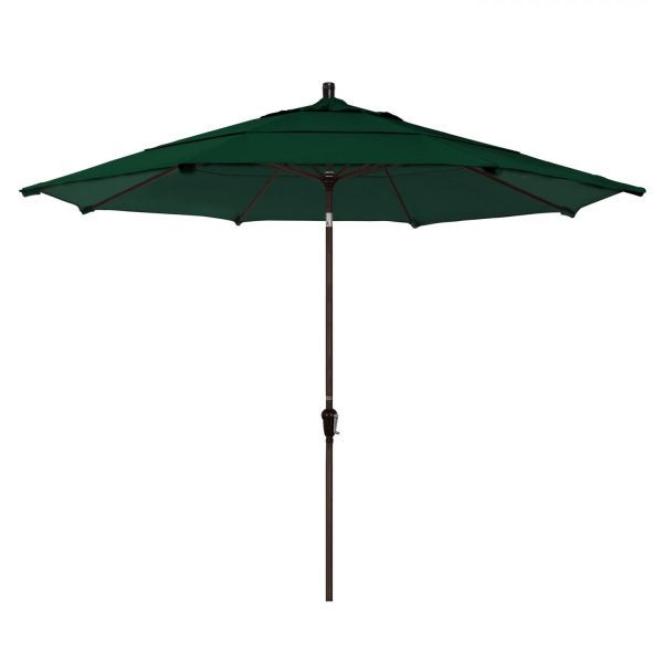 California Umbrella 11 Ft. Octagonal Aluminum Auto Tilt Patio Umbrella W/ Crank Lift & Aluminum Ribs - Bronze Frame / Sunbrella Canvas Forest Green Canopy