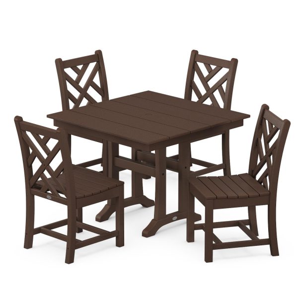 POLYWOOD Chippendale 5-Piece Farmhouse Trestle Side Chair Dining Set - Mahogany