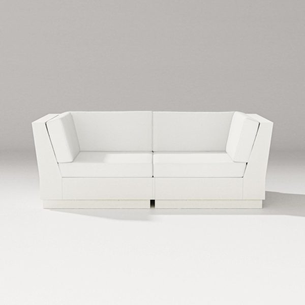 Elevate 2 Person Recycled Plastic Sectional Loveseat in Vintage White/Natural Linen By PW Designer Series