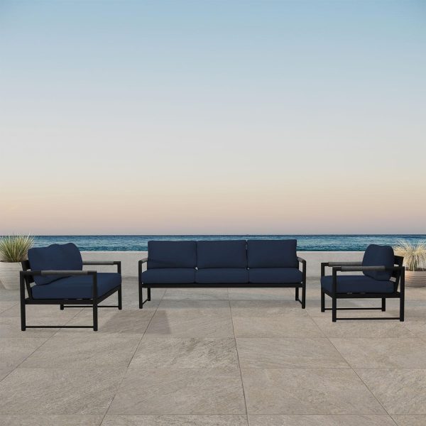 Avenue Bay 3 Pc Aluminum Sofa Seating Set in Black/Spectrum Indigo by Lakeview Outdoor Designs