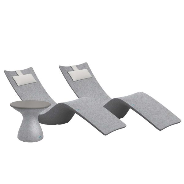 Autograph 3 Pc Set Polyresin Chaise Lounge Set in Granite Gray/Gray w/ White Pillow by Ledge Lounger