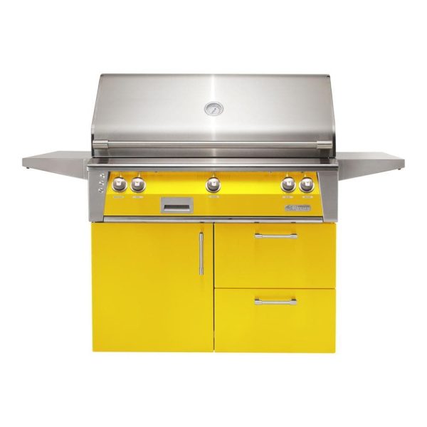 Alfresco ALXE 42-Inch Freestanding Natural Gas Grill On Deluxe Cart With Rotisserie in Traffic Yellow - ALXE-42CD-NG-S1023