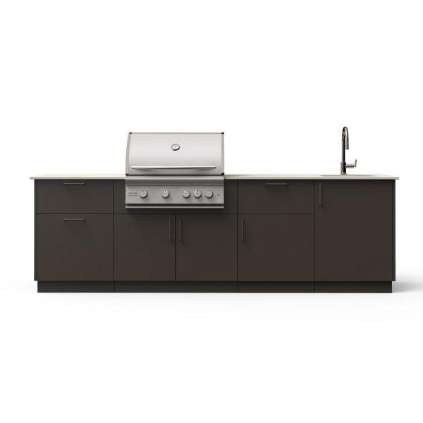 Blaze Sunset 10-Ft Outdoor Kitchen Island w/ 32-Inch Marine Grade LTE+ Natural Gas Grill, Sink in Architectural Bronze w/ Aeris Countertop