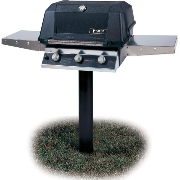 MHP Tri-Burn W3G4DD Propane Gas Grill With SearMagic Grids On In-Ground Post