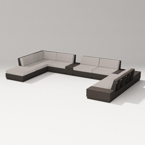 Elevate 11 Pc Recycled Plastic Sectional Seating Set in Vintage Coffee/Weathered Tweed By PW Designer Series
