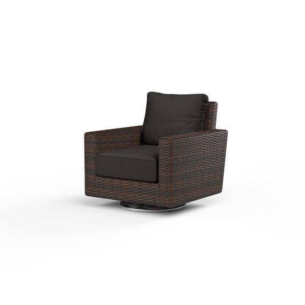 Montecito Wicker Patio Swivel Rocker Club Chair in Spectrum Carbon w/ Self Welt By Sunset West