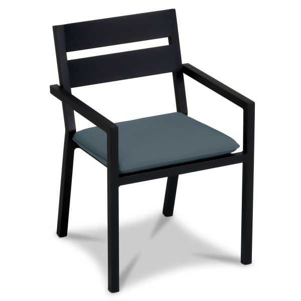 Calm Bay Aluminum Dining Arm Chair in Black/Cast Lagoon by Lakeview Outdoor Designs
