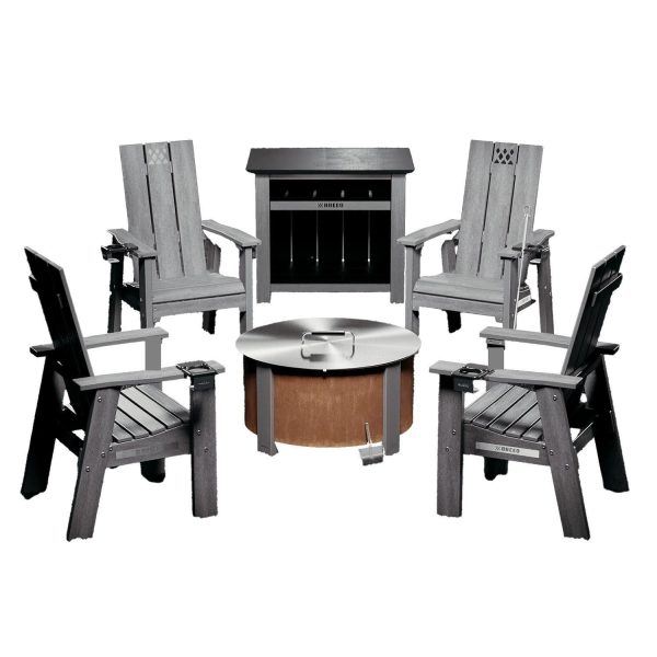 X Series 6 Pc 24 Inch Corten Steel Fire Pit Seating Set in Gray by Breeo