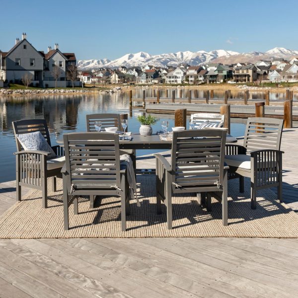 Ultimate Patio Cozy View 7 Piece Acacia Patio Dining Set W/ 55-79 X 35 Inch Extension Rectangular Table - Gray Wash