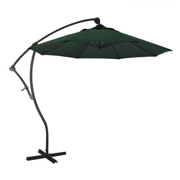 California Umbrella 9 Ft. Octagonal Aluminum Cantilever Patio Umbrella W/ Crank Lift & Aluminum Ribs - Bronze Frame / Sunbrella Canvas Forest Green Canopy