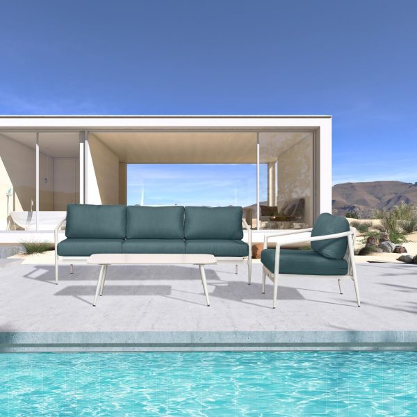 Midnight Cove 3 Pc Aluminum Seating Set in Urban Stone/Cast Lagoon by Lakeview Outdoor Designs