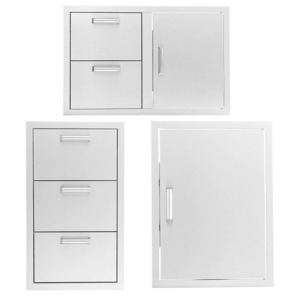 BBQGuys Signature 3-Piece 32-Inch Door & Double Drawer Combo Outdoor Kitchen Storage Package - Contempo - BBQ-350H-DDC-3PC