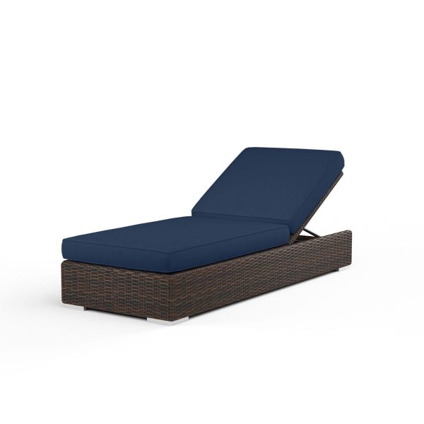 Montecito Wicker Patio Adjustable Chaise Lounge in Spectrum Indigo w/ Self Welt By Sunset West