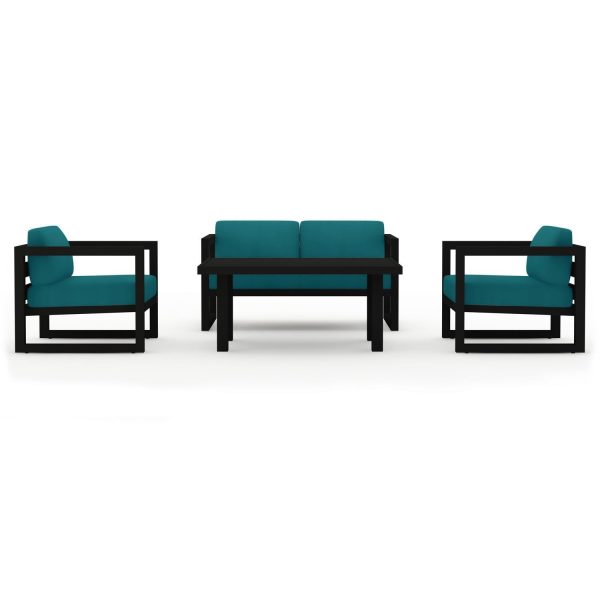 Misty Cove 4 Pc Aluminum Seating Set w/ Portal Coffee Table Black/Spectrum Peacock by Lakeview Outdoor Designs