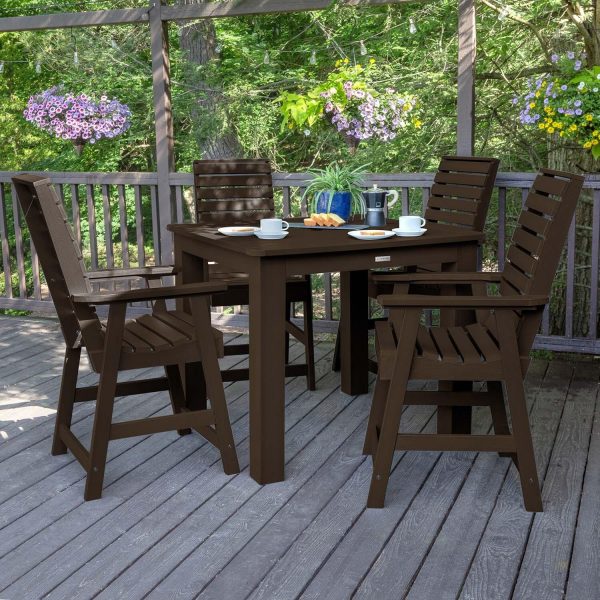 Elm Pointe 5 Pc Recycled Plastic Square Counter Height Dining Set in Weathered Acorn by Lakeview Outdoor Designs
