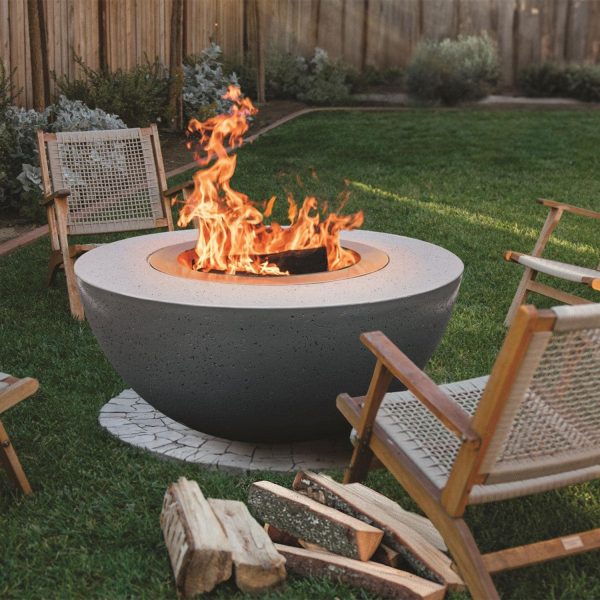 LUME Smoke-Less FirePit 42 Inch Round GFRC Wood Burning Fire Bowl in Grey by Firegear