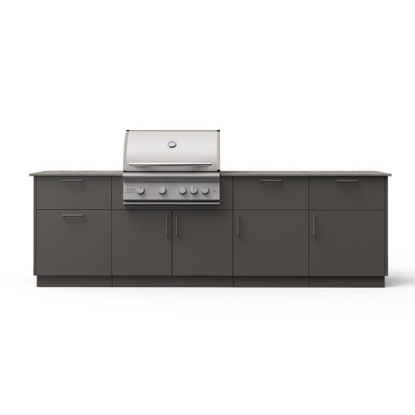 Blaze High Noon 10-Ft Outdoor Kitchen Island w/ 32-Inch Marine Grade LTE+ Natural Gas Grill in Gunmetal w/ Keon Countertop