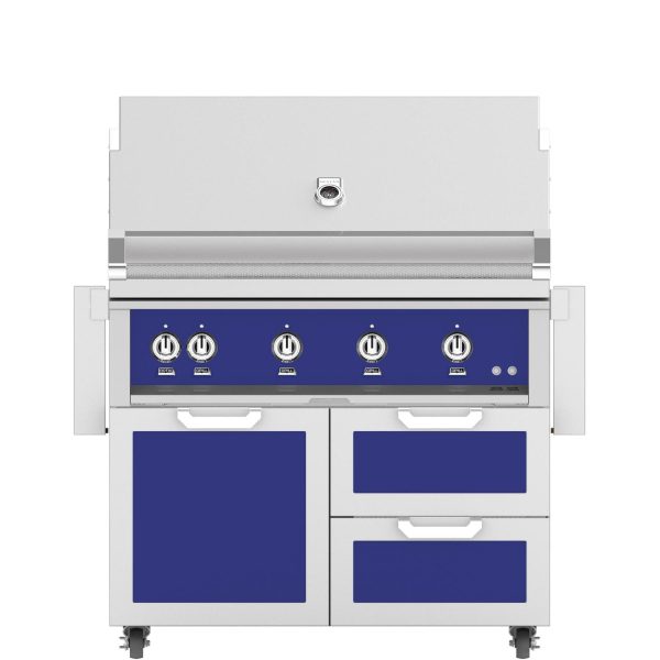 Hestan 42-Inch Propane Gas Grill W/ Sear Burner & Rotisserie On Double Drawer & Door Tower Cart - Prince - GMBR42-LP-BU