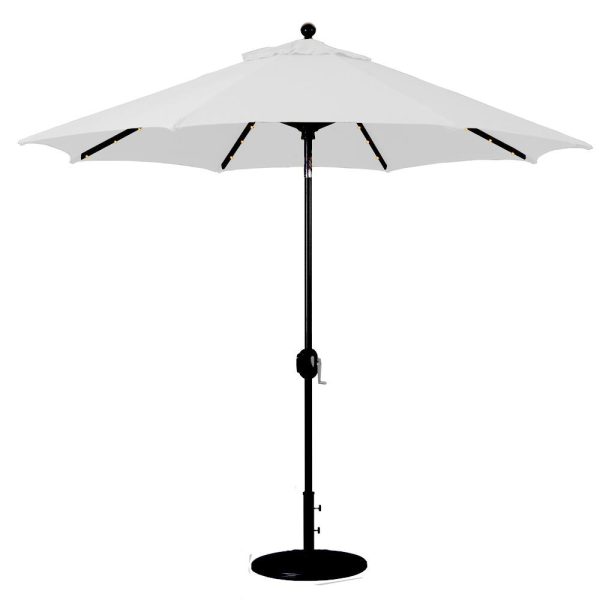 Galtech 9 Ft. Lighted LED Octagonal Aluminum Patio Market Umbrella W/ Crank Lift And Auto Tilt - Black Frame W/ Sunbrella Canvas Canvas Canopy