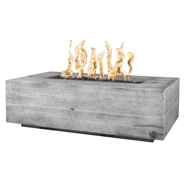 Coronado 48 Inch Rectangular GFRC Natural Gas Fire Pit in Ivory Wood Grain by The Outdoor Plus