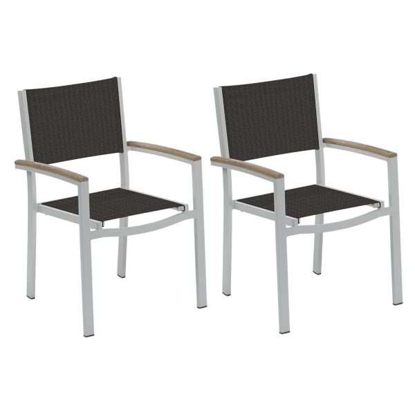 Travira 2 Pc Composite Sling & Aluminum Dining Chair W/ Vintage Tekwood Arm Caps in Flint/Ninja By Oxford Garden