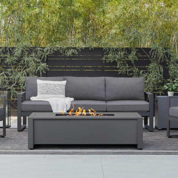 Lafitte 52 Inch Rectangular Cast Aluminum Propane Fire Pit Table in Gray by Lakeview Outdoor Designs